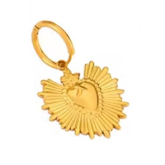 “Sacred Heart” Fiery Floral Radiating Bursting Jesus Mary Catholic Steel Earring - Picture 10 of 11